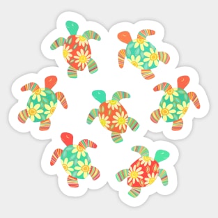 Cute Flower Child Hippy Turtles on Dark Sticker